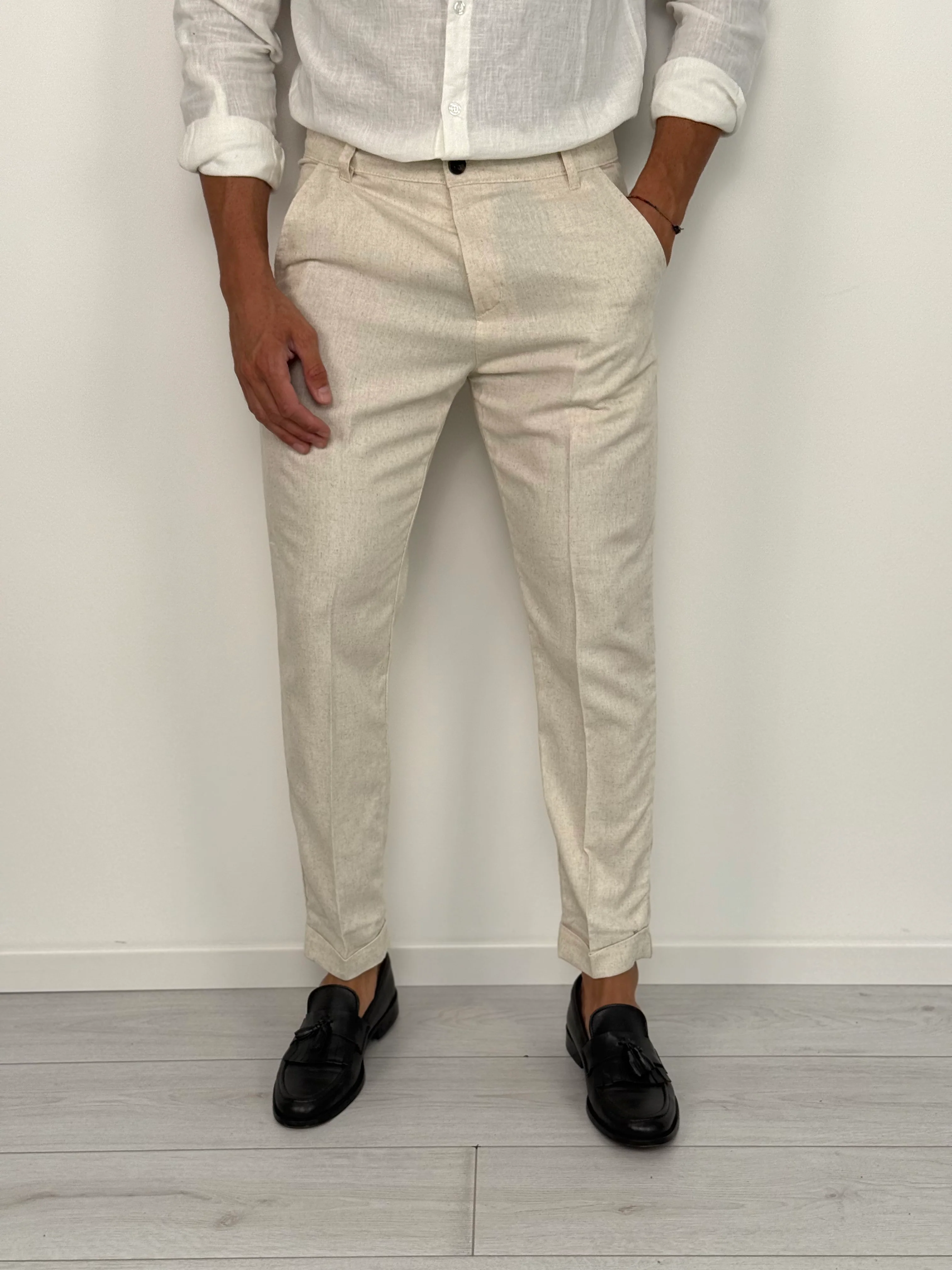 PANTALONE LINO MOD CAPRI V2 RISVOLTINO - Image 2
